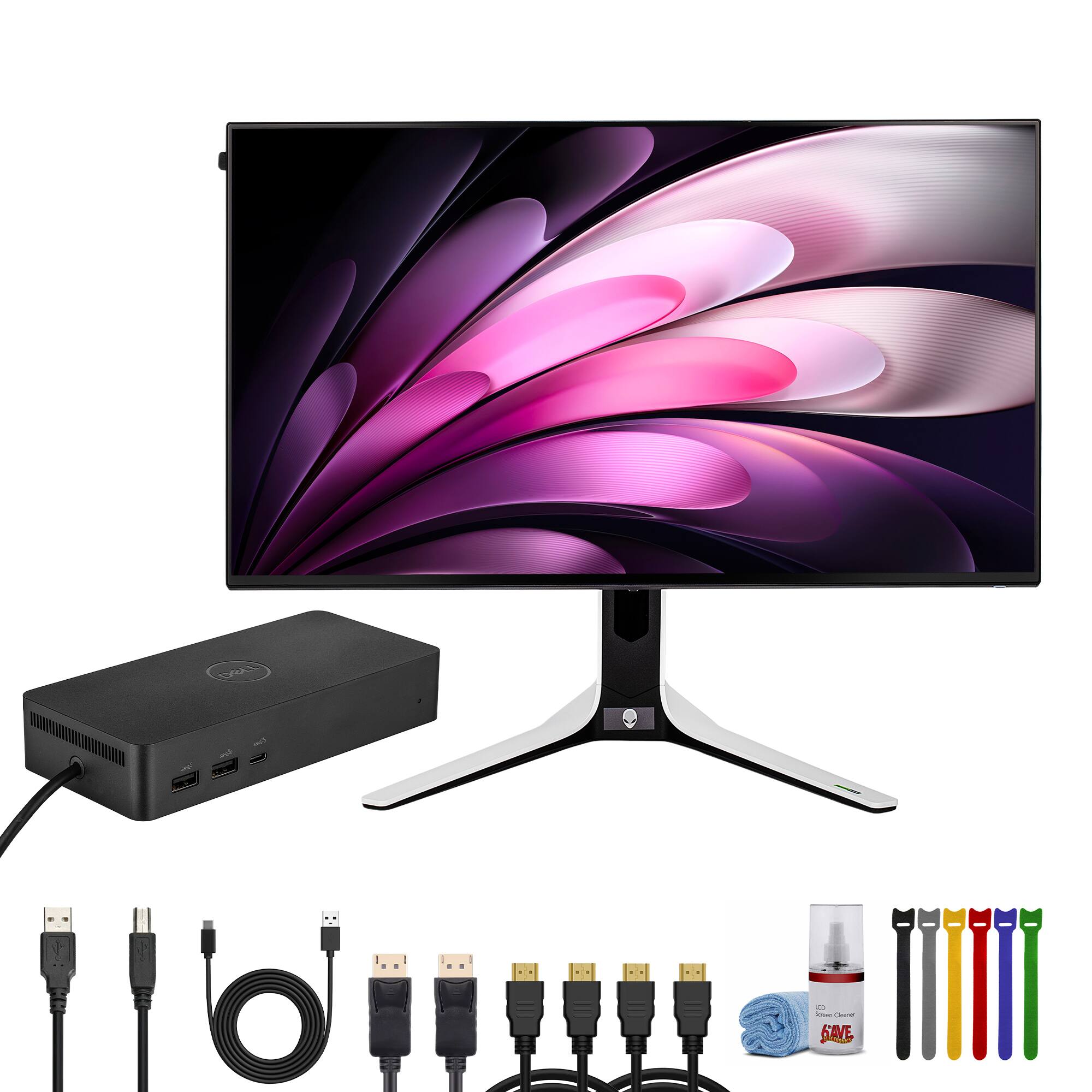 Front. Alienware - Alienware 27" 1440p 280Hz Monitor, Dell Universal Dock, 6ft Gold Plated Cable - Black.