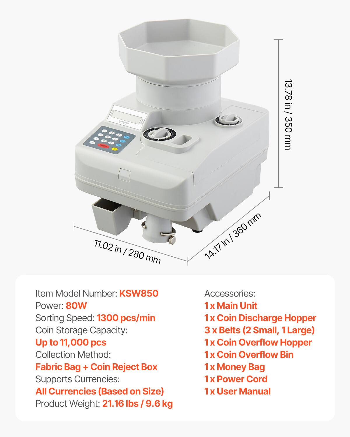 Coin Counter, Professional Coin Sorter with LED Display Holds up