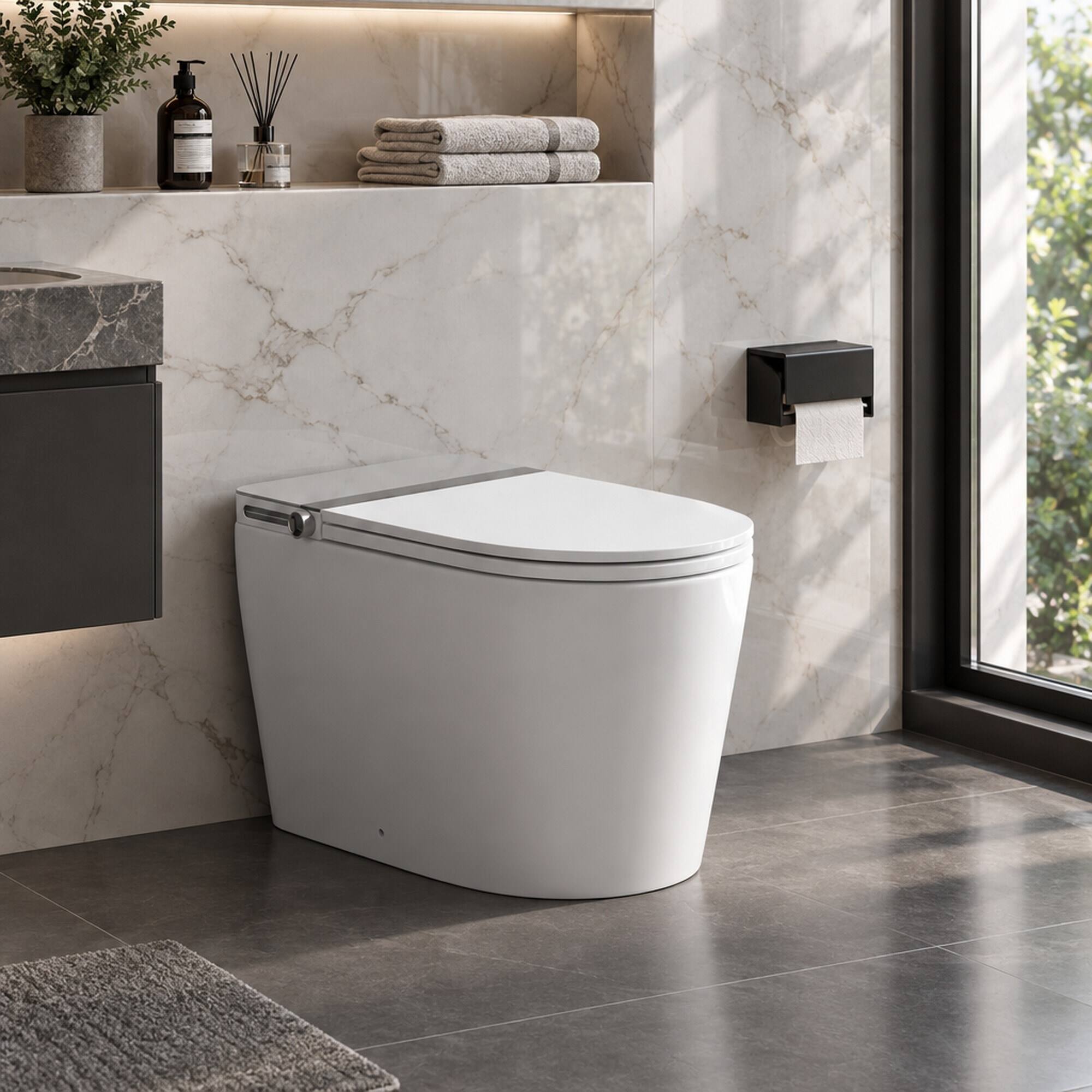 Alt View 1. RYHNUYNE - All In One Smart Toilet, No Water Pressure Limit High Speed Drying Automatic Flip Sterilization Splash Proof Foam Shield - White.