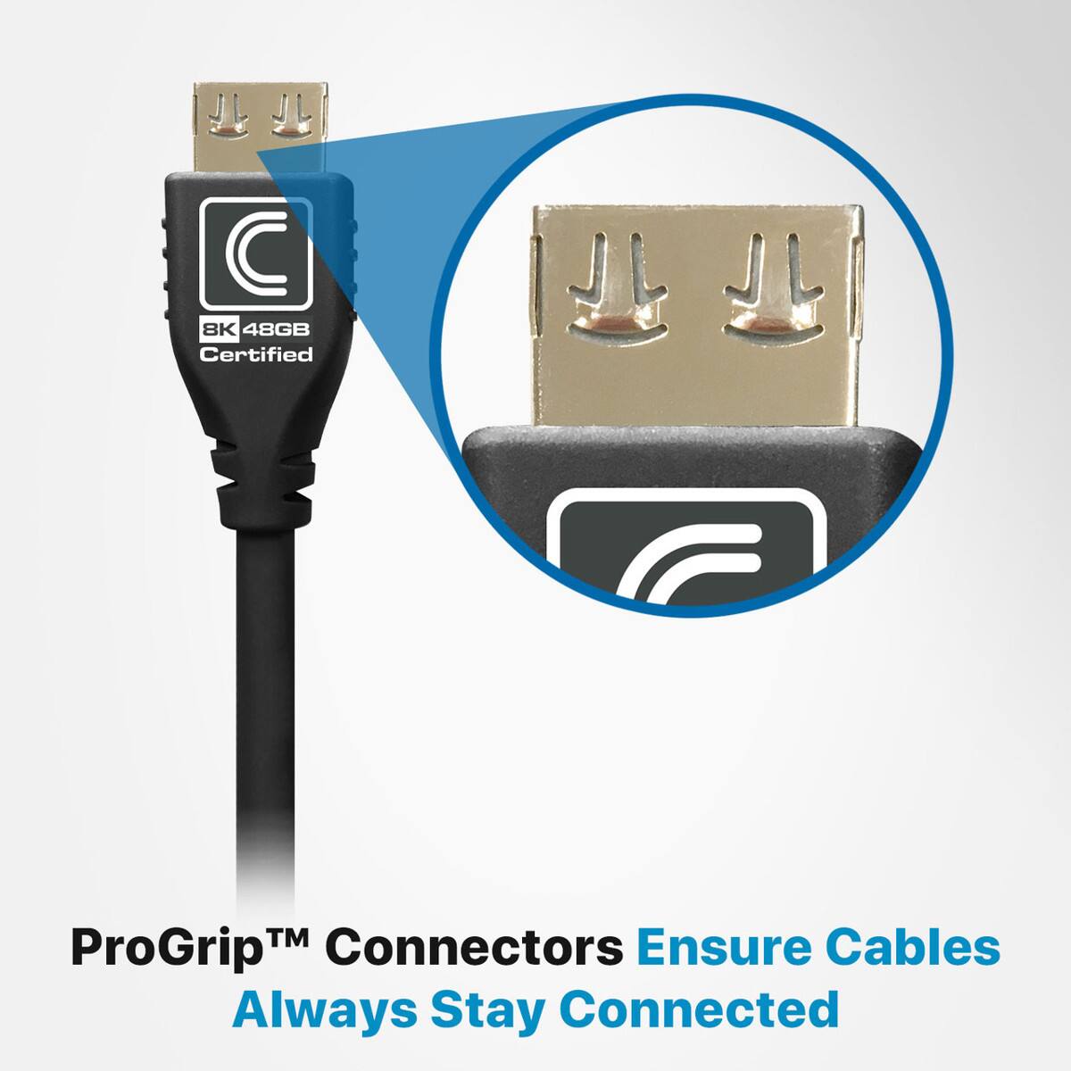 8K 48GB Certified  
ProGrip™ Connectors Ensure Cables Always Stay Connected