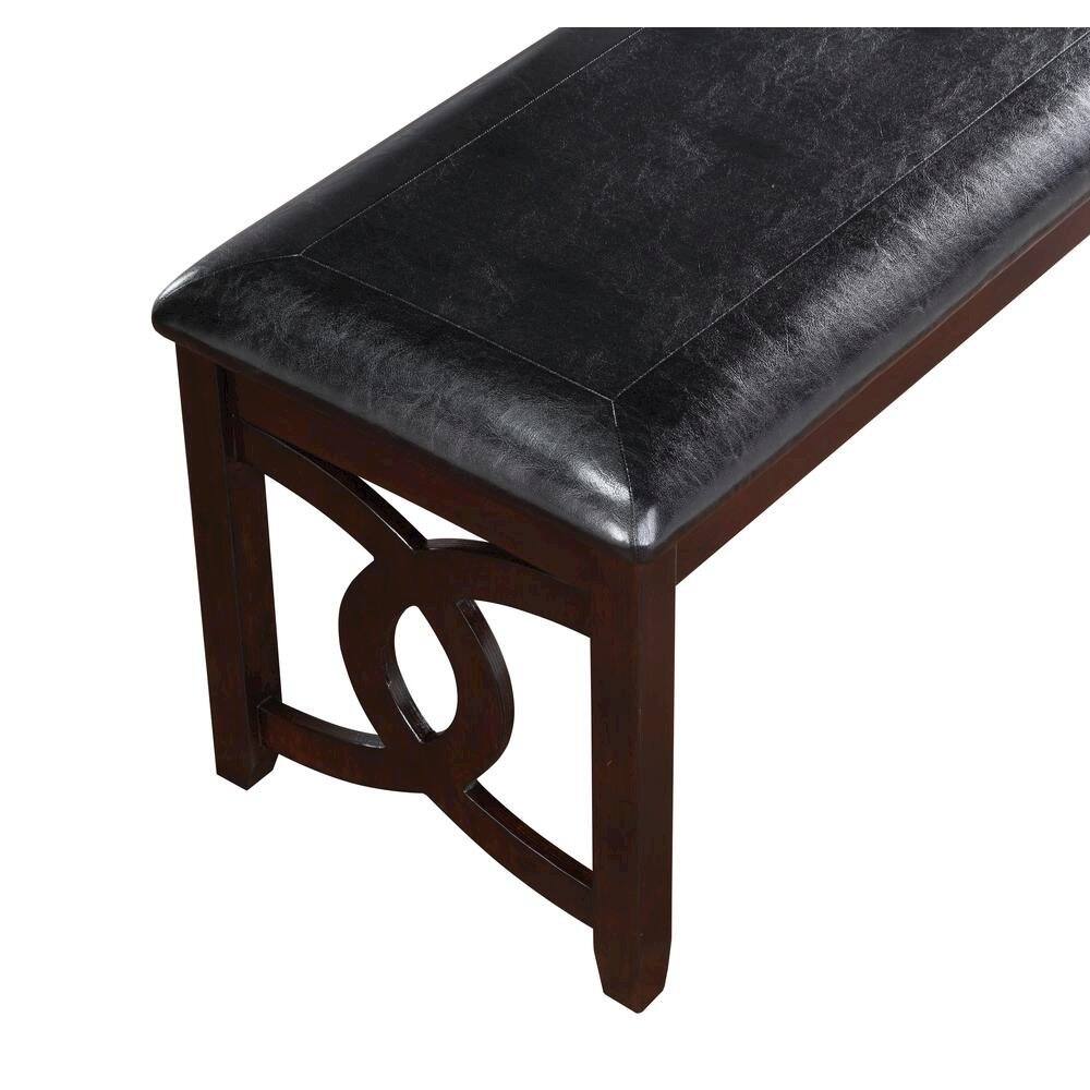 Alt View 1. FurniFact - Ebony Black Solid Wood 46 Inch Faux Leather Vintage Bench For Living Room - Black.