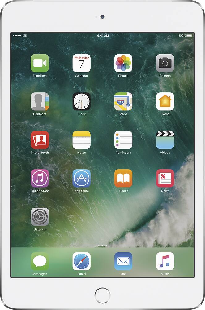 Front. Apple - iPad mini 4 Wi-Fi + Cellular 64GB - AT&T - Silver.