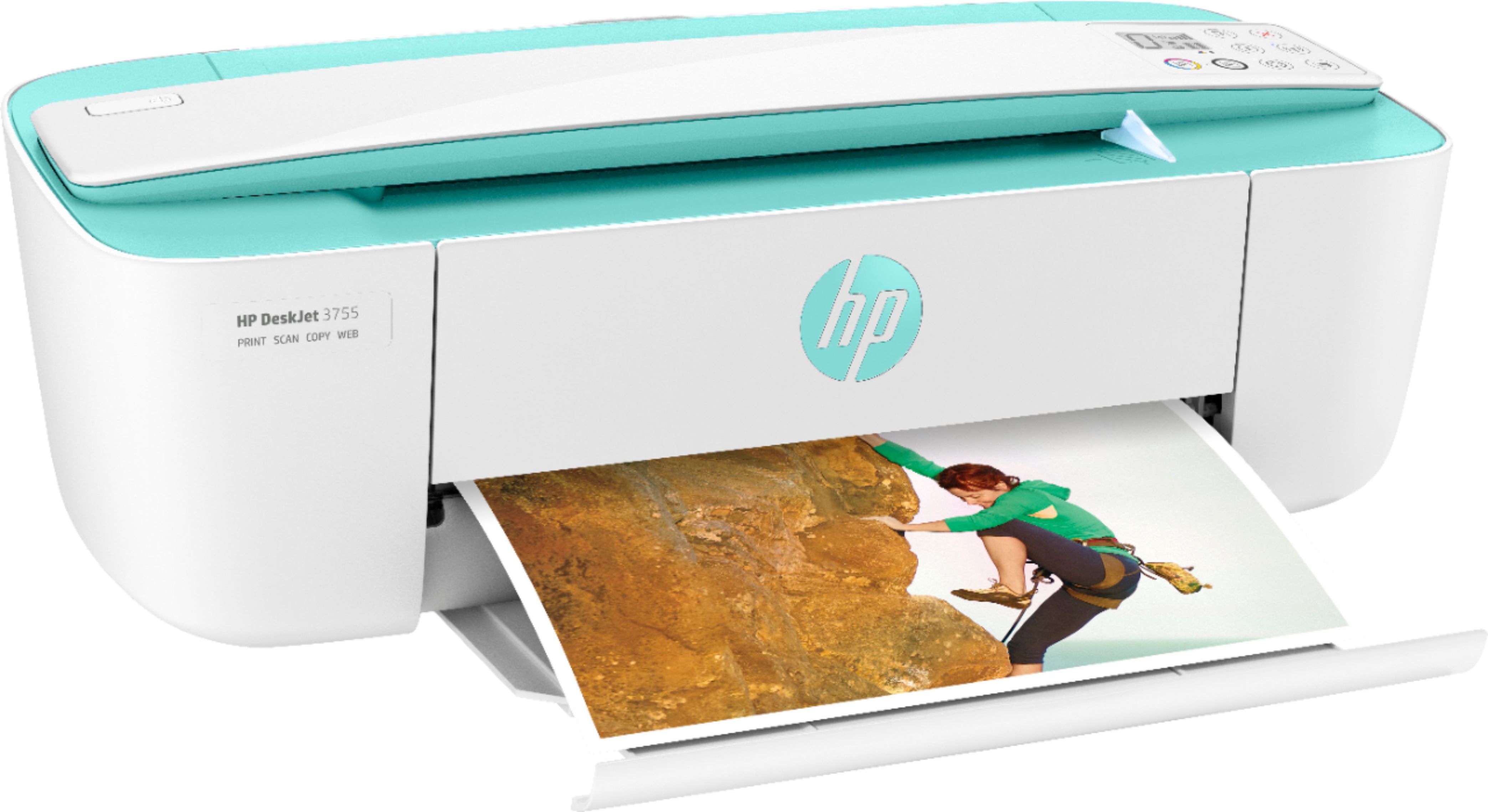 Angle View: HP - DeskJet 3755 Wireless All-in-One Instant Ink Ready Inkjet Printer - Seagrass