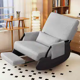 KERDOM - Corduroy Rocking Chair with Footrest, Cover Washable, Upholstered Cradle Armchair Nap Recliner Glider Chair with Ottoman - Gray