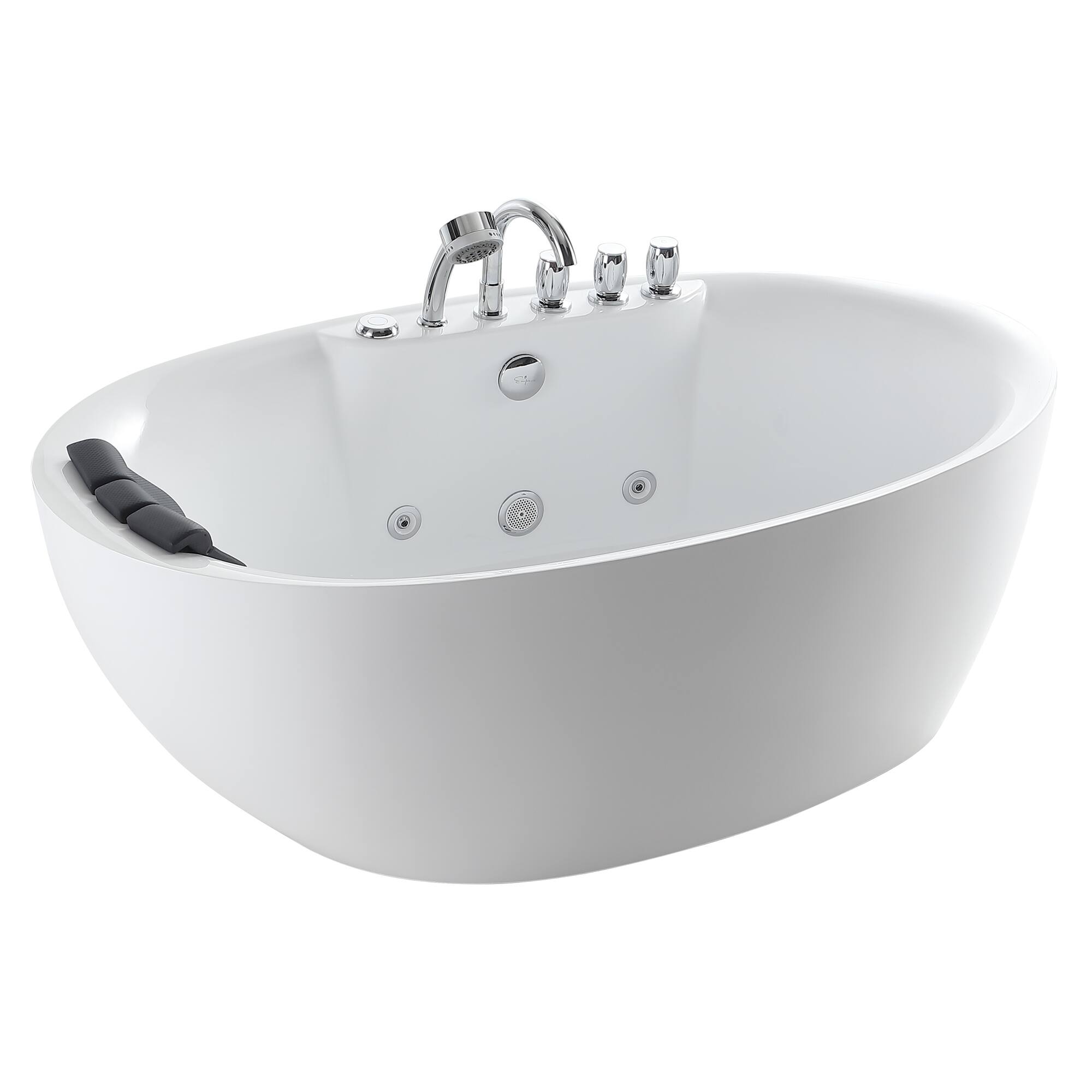 Angle. Empava - 71 in. x 33.8 in. Center Drain Freestanding Whirlpool Bathtub Hydrotherapy Jetted Soaking Bath Tub - Tub filler in White - White.