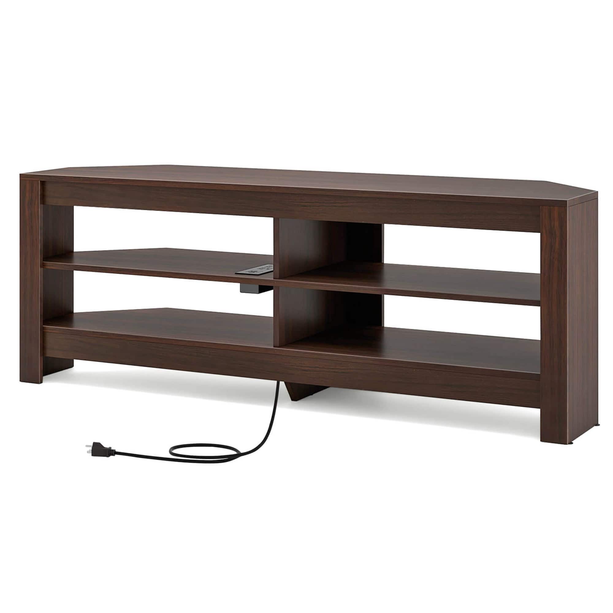 Costway 3Tier Corner TV Stand with Power Outlet 4 Open Storage Shelves