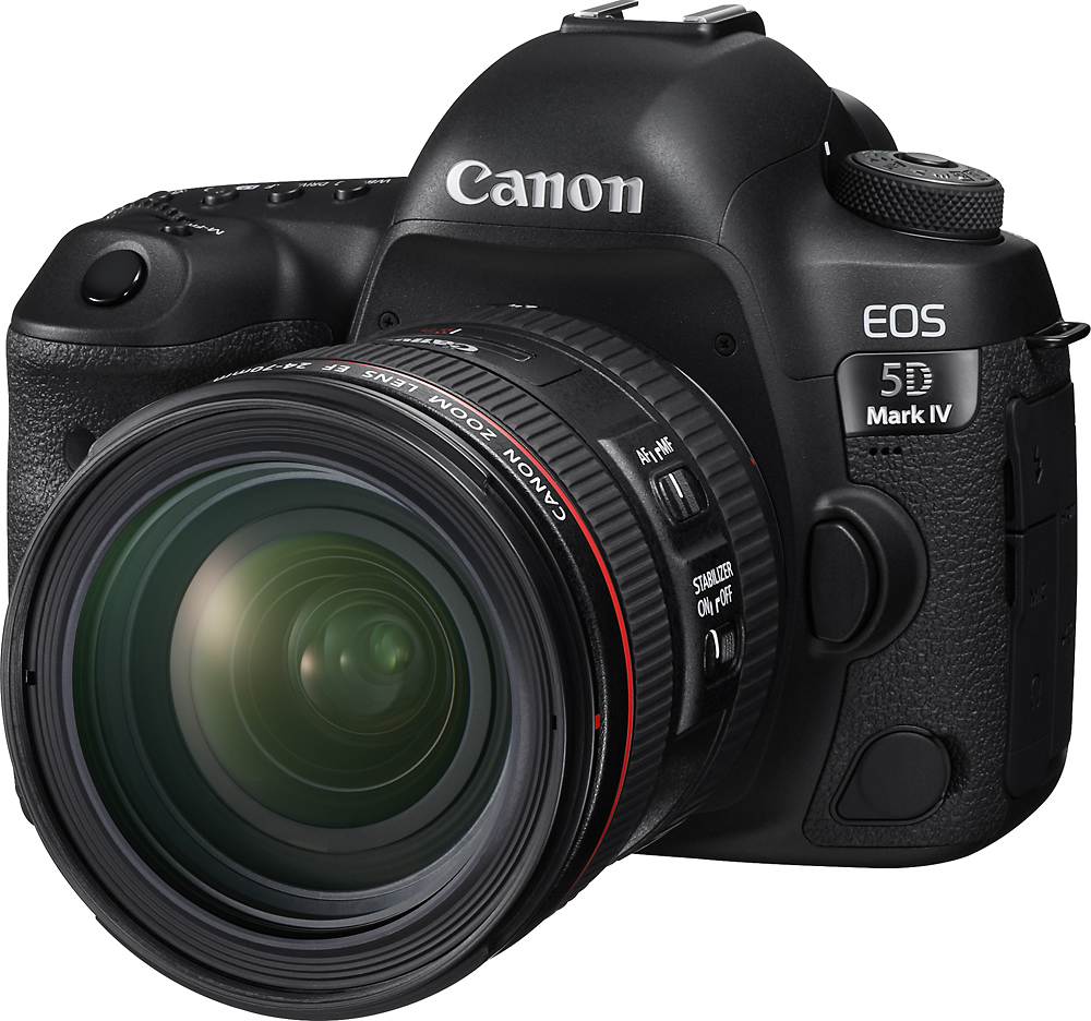 Angle View: Canon - EOS 5D Mark IV DSLR Camera with 24-70mm f/4L IS USM Lens - Black