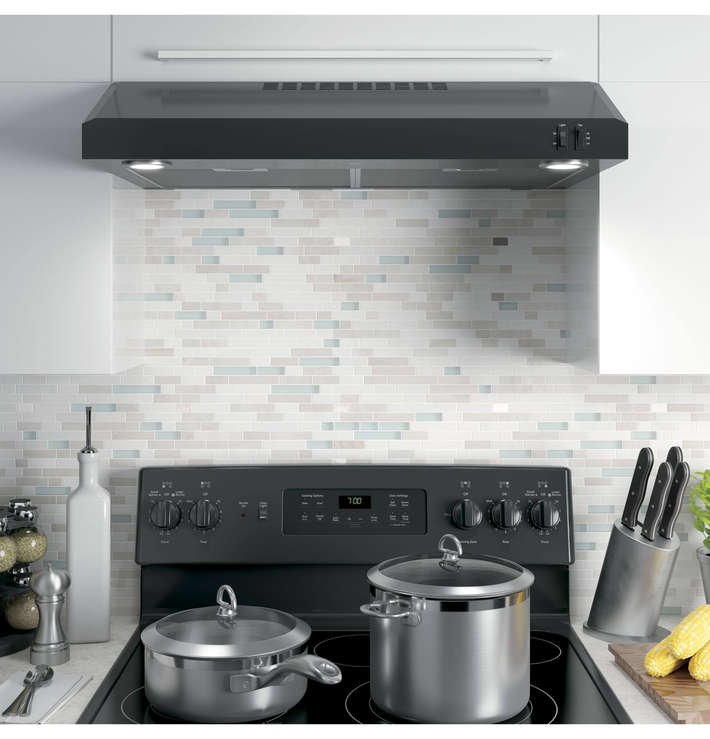 Alt View 13. GE - 30" Convertible Range Hood - Black on Black.