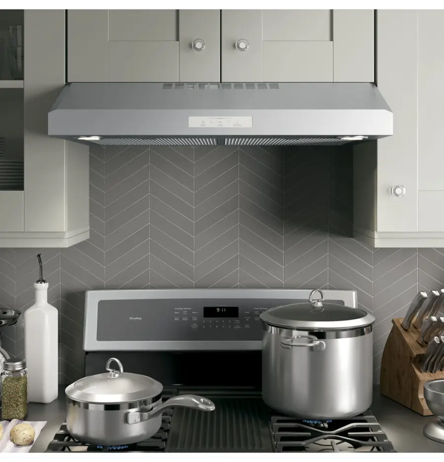 Alt View 14. GE Profile - 30" Convertible Range Hood - Stainless Steel.