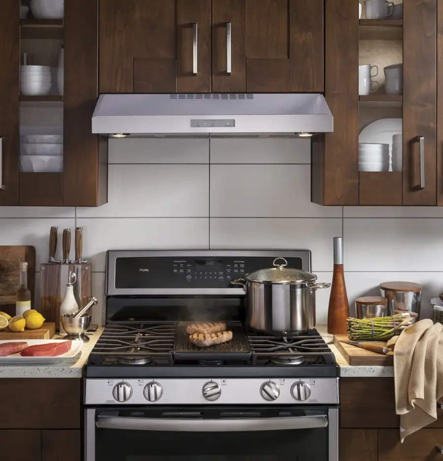 Alt View 16. GE Profile - 30" Convertible Range Hood - Stainless Steel.