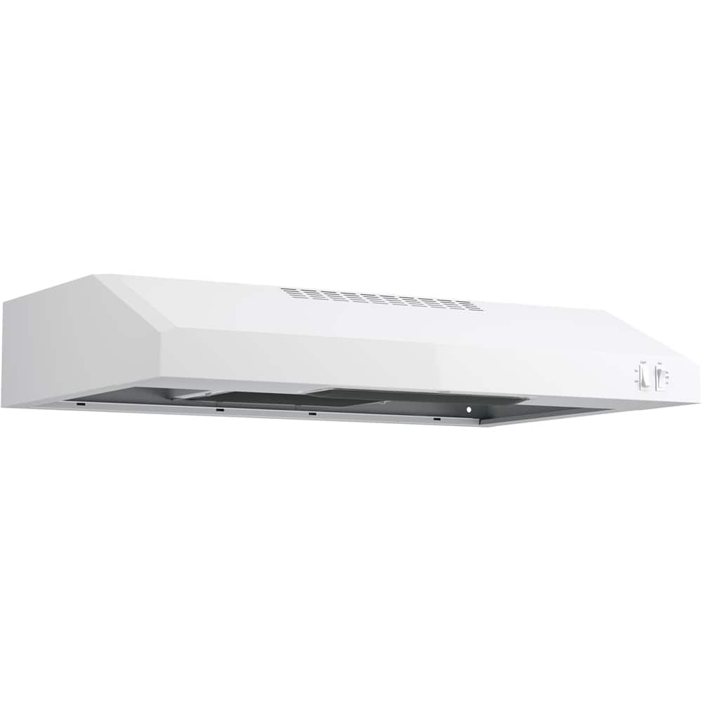 Left. GE - 30" Convertible Range Hood - White.