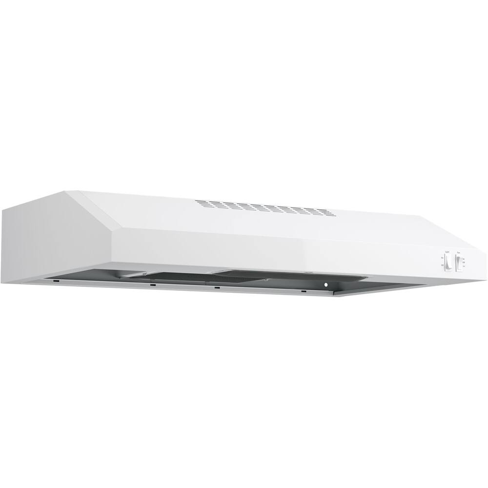 Left. GE - 30" Convertible Range Hood - White.