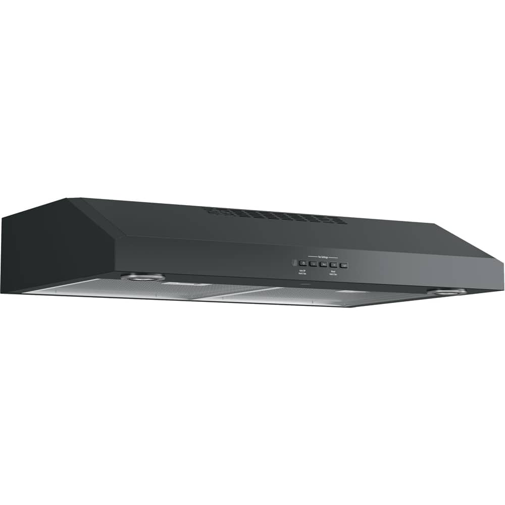 Left. GE - 30" Convertible Range Hood - Black on Black.