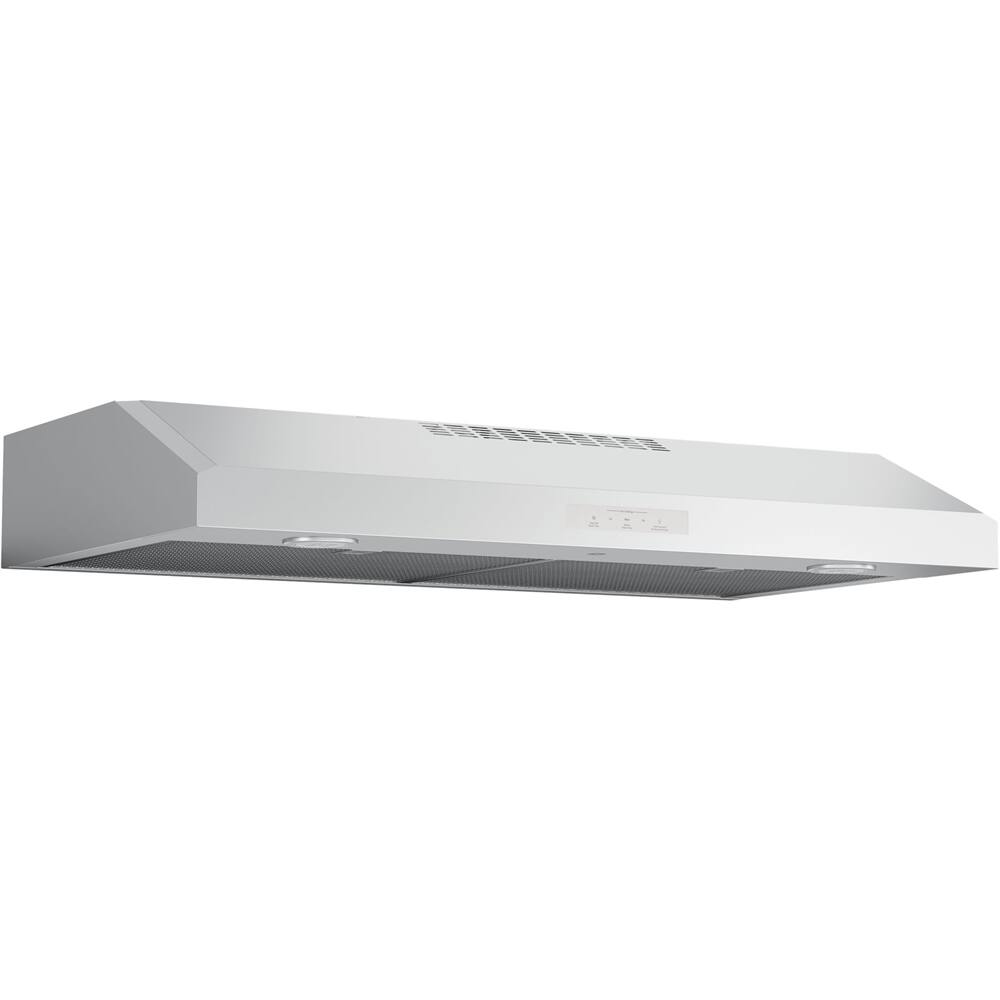 Left. GE Profile - 36" Convertible Range Hood - Stainless Steel.