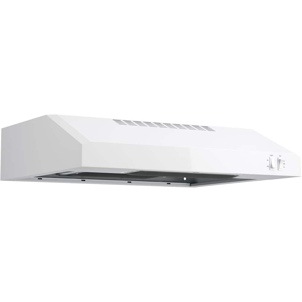 Left. GE - 24" Convertible Range Hood - White.