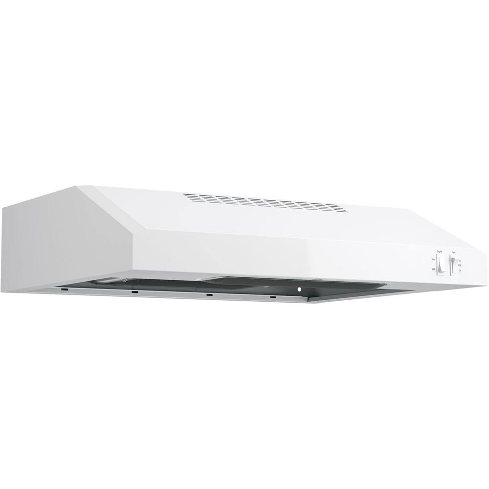Left. GE - 24" Convertible Range Hood - White.