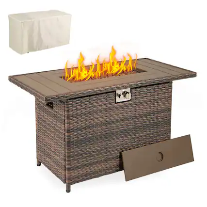 Front. Costway - Costway 44.5" Propane Fire Pit Table with Metal Slatted Tabletop & Stainless Steel Burner - Brown.