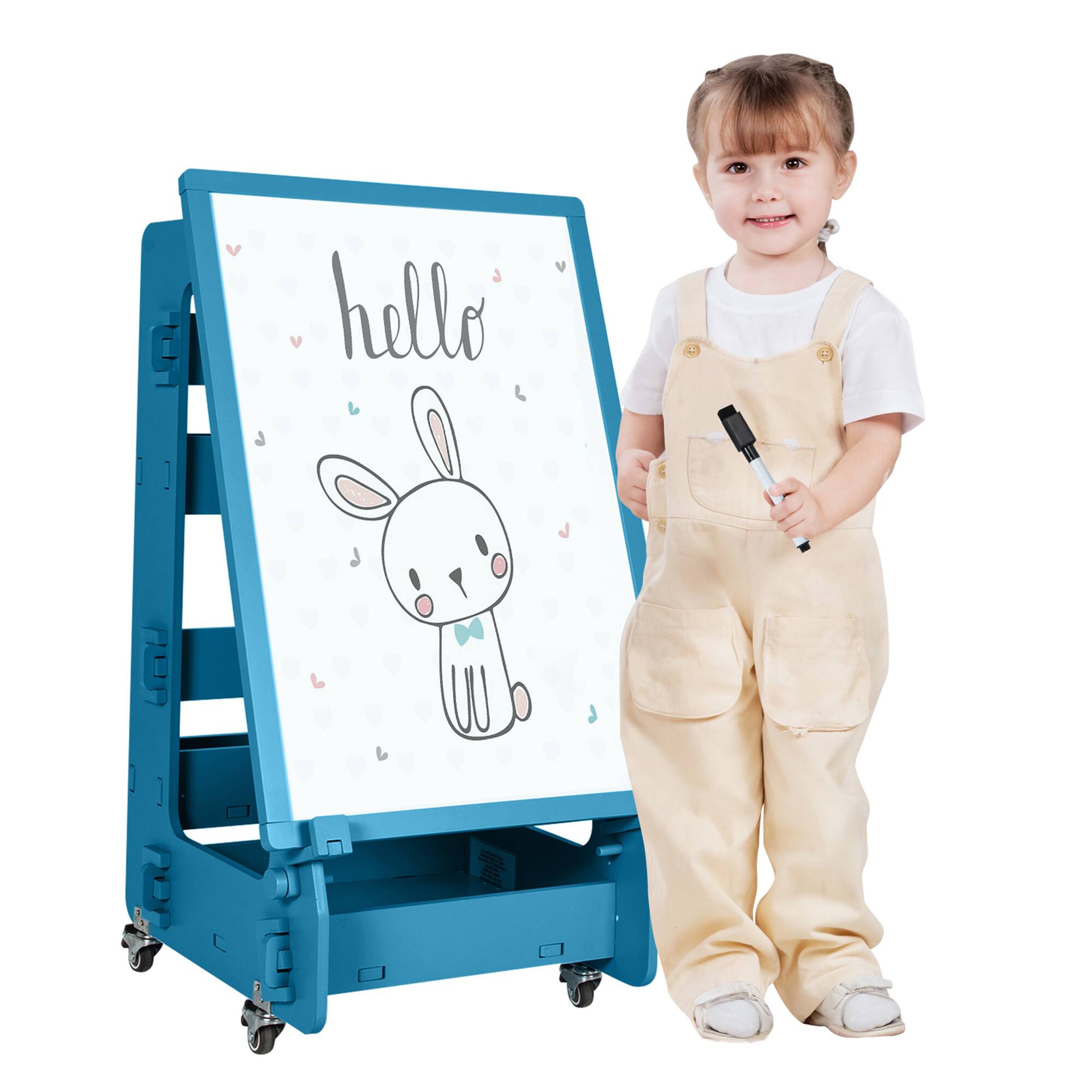 Alt View 18. Costway - Kids' Standing Art Easel Dry-Erase Board Double Sided Chalkboard - Navy.
