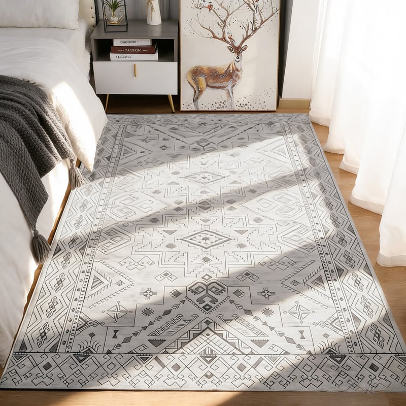 RYHNUYNE - 5x7 Area Rugs Living Room Rug Washable Vintage Boho Rug No Slip Stain Resistant Soft Carpet Indoor Floor Floral Carpets - Painting