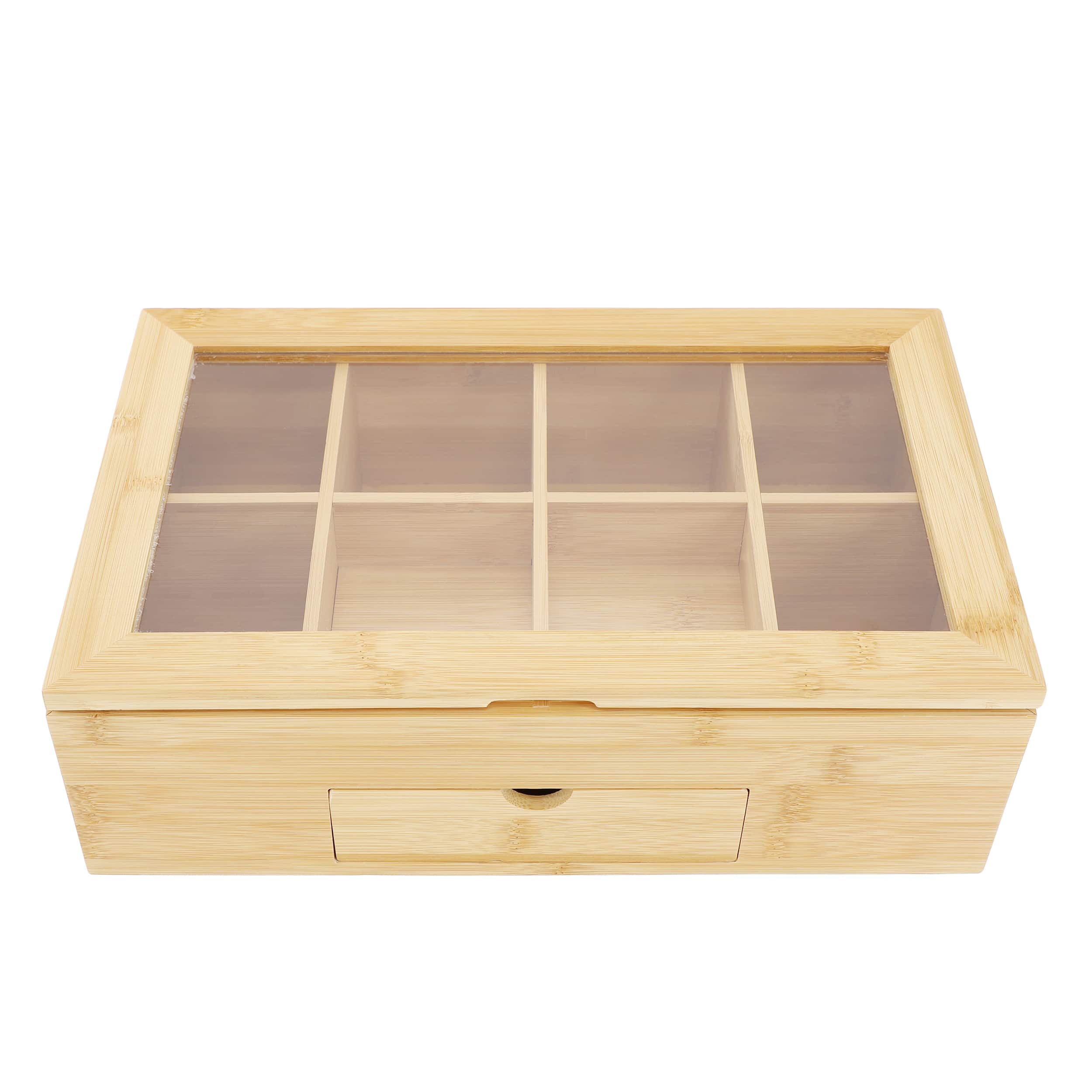 MegaChef - 13 x 8 Inch Bamboo Tea Box Organizer with Acrylic Top Window - Brown