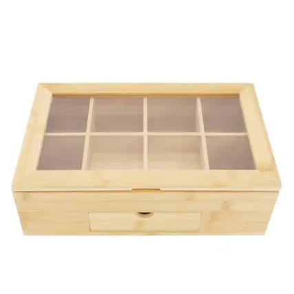 Front. MegaChef - MegaChef 13 x 8 Inch Bamboo Tea Box Organizer with Acrylic Top Window - Brown.