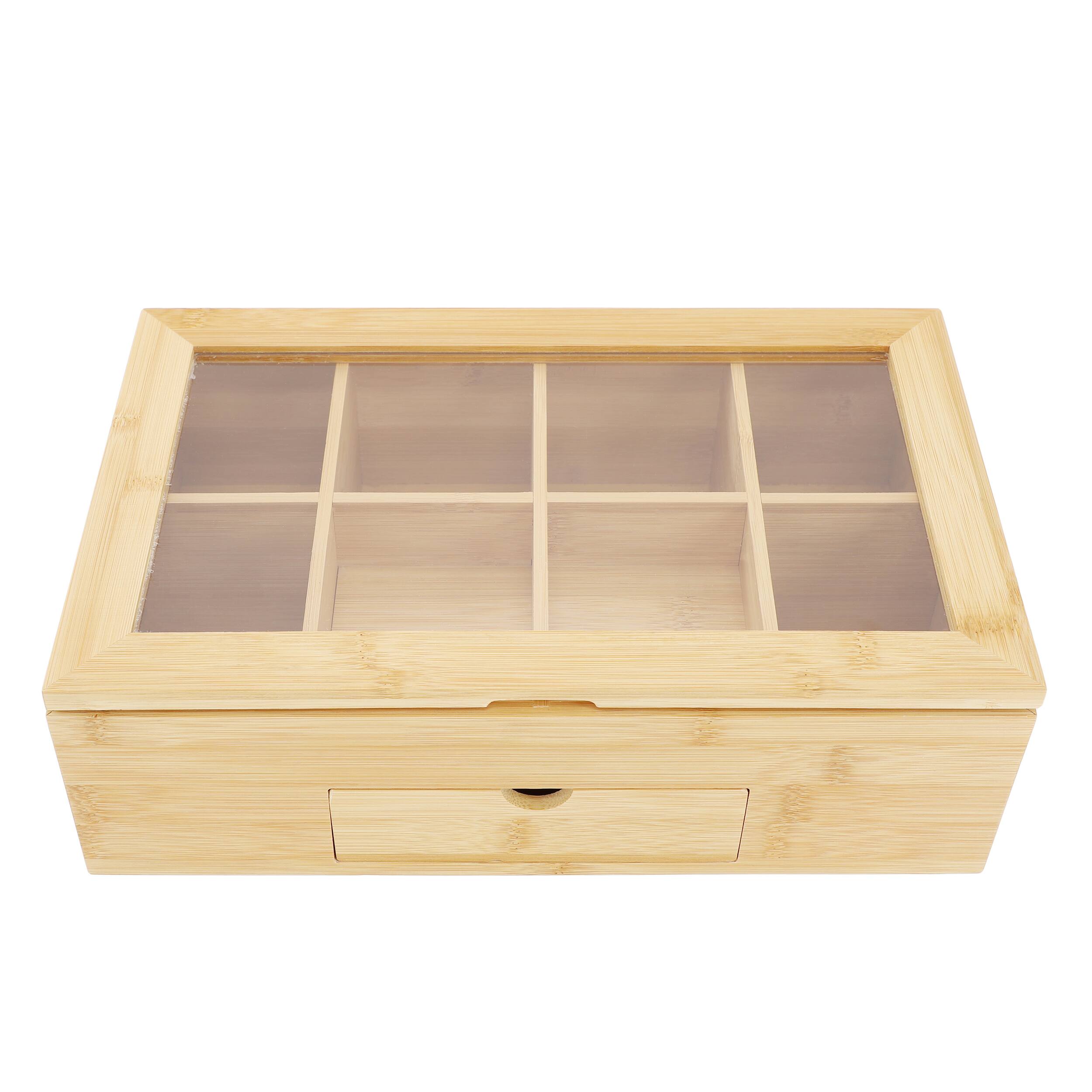 Front. MegaChef - MegaChef 13 x 8 Inch Bamboo Tea Box Organizer with Acrylic Top Window - Brown.
