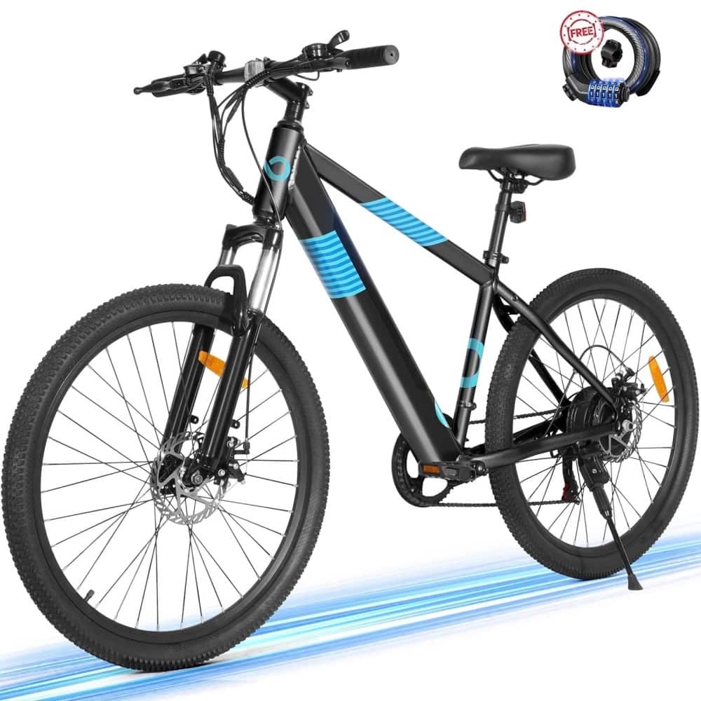 Mastgoal - 350W 26" Ebike for Adults - 36V Hidden Removable Battery, Shimano 7-Speed Electric Mountain/City Commuter Bike - Black