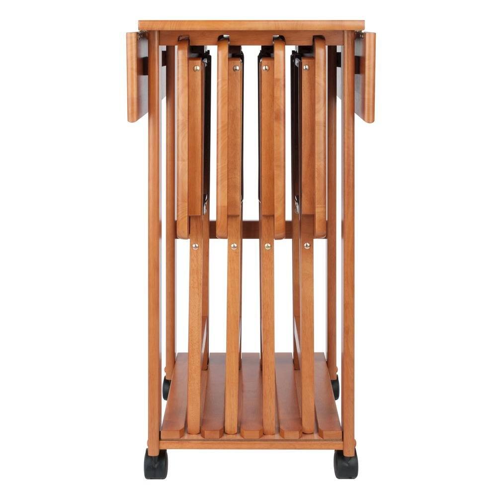 Alt View 2. FurniFact - Teak Folding TV Tray Set – Small Sofa Tables for Living Room & Dining - Teak.