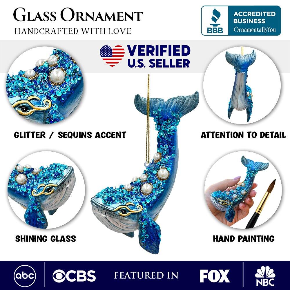 Glass Ornament  
Handcrafted with Love  

Verified U.S. Seller  

Glitter / Sequins Accent  
Attention to Detail  
Shining Glass  
Hand Painting  

Accredited Business  
OrnamentallyYou  

Featured in  
ABC  
CBS  
FOX  
NBC
