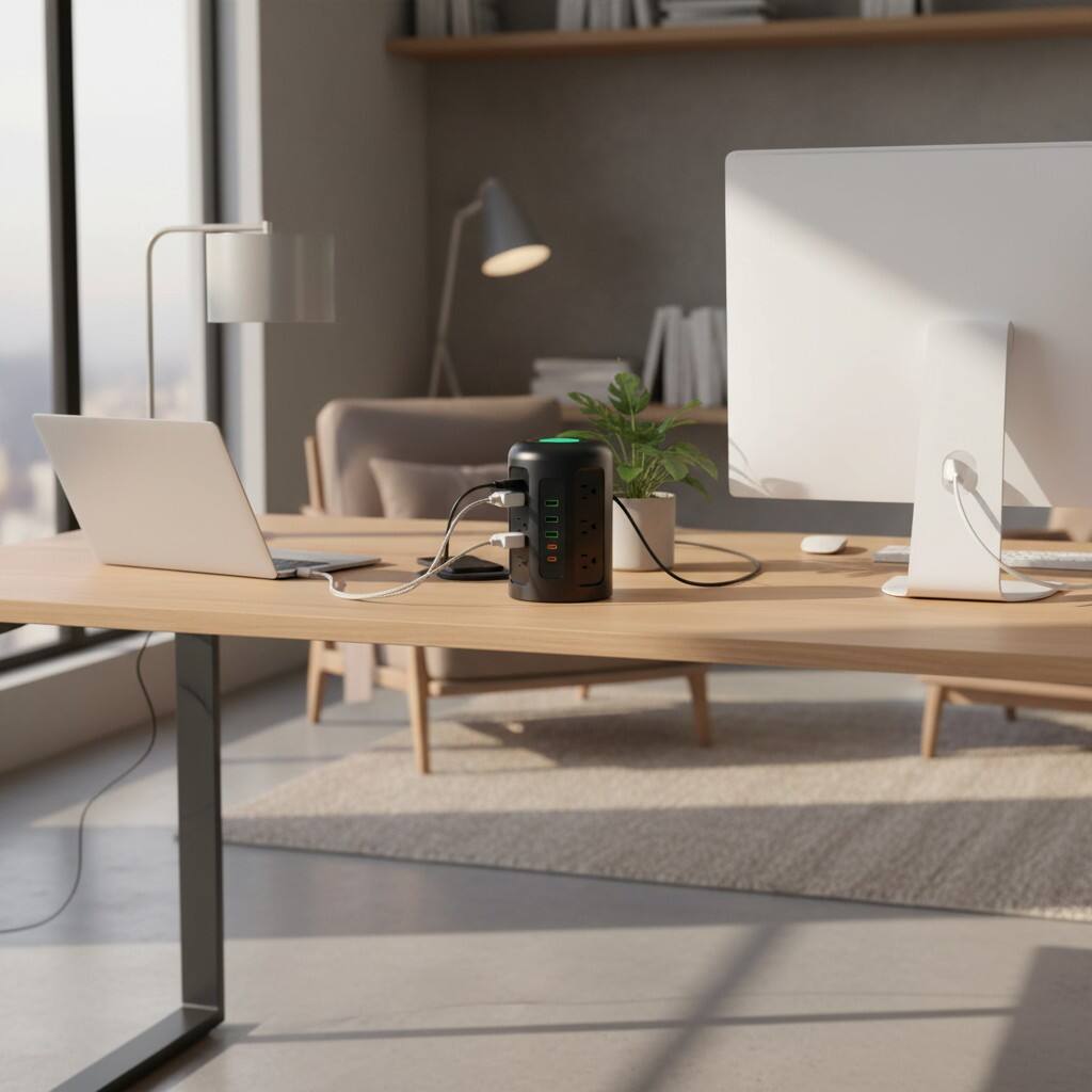 Alt View 1. Dazzed Corner - Power Strip Tower, 12 Outlets & 5 USB (2 USB-C), Surge Protector, 5FT Cord - Black.