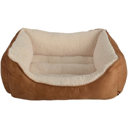 Front. PetSpaces - Faux-Suede Rectangular Pet Bed (Medium) - Brown.