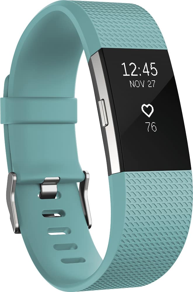 Angle. Fitbit - Charge 2 Activity Tracker + Heart Rate (Large) - Teal Silver.