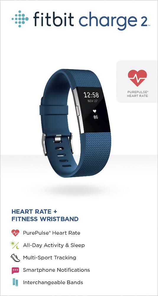 Alt View 14. Fitbit - Charge 2 Activity Tracker + Heart Rate (Large) - Blue Silver.