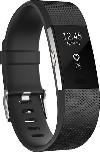 Fitbit - Charge 2 Activity Tracker + Heart Rate (Small) - Black Silver - Larger Front