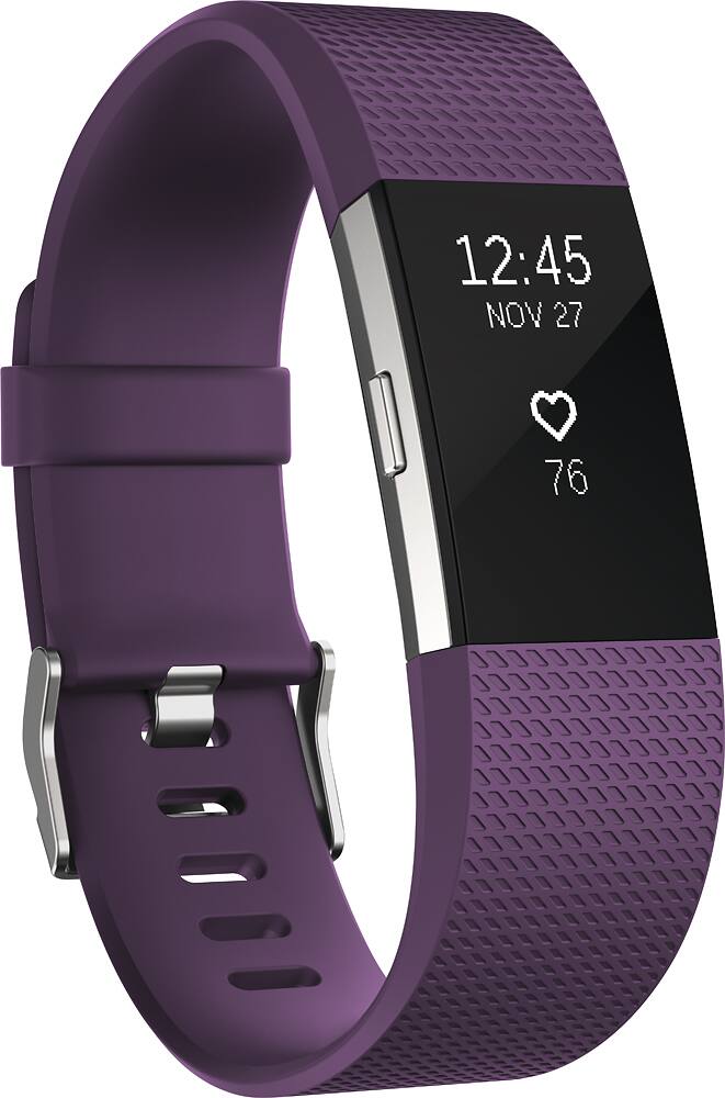 Front. Fitbit - Charge 2 Activity Tracker + Heart Rate (Large) - Plum Silver.
