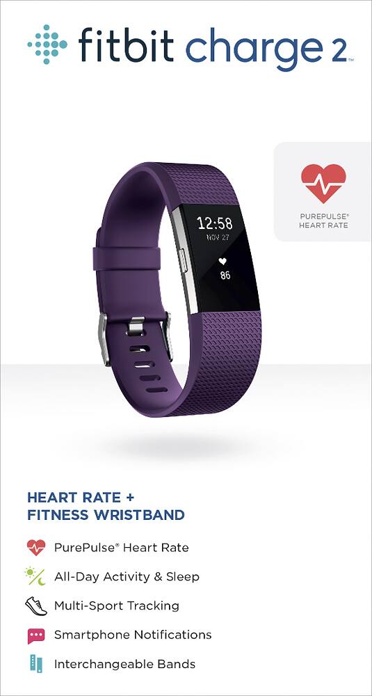 Alt View 15. Fitbit - Charge 2 Activity Tracker + Heart Rate (Large) - Plum Silver.