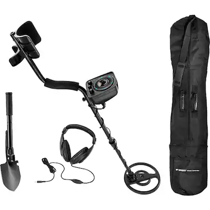 Front. Barska - Pro-200 Metal Detector Field Kit with LED Indicator, Headphone, Shovel, and Soft Case - Black.
