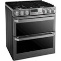 Angle Zoom. LG - SIGNATURE 7.3 Cu. Ft. Self-Cleaning Slide-In Double Oven Dual Fuel ProBake Convection Smart Wi-Fi Range - Textured steel.