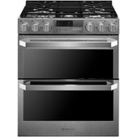 LG - SIGNATURE 7.3 Cu. Ft. Smart Slide-In Double Oven Dual Fuel True Convection Range with EasyClean and Power Burner - Textured Steel - Front_Zoom