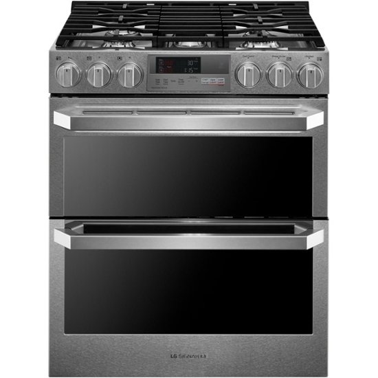 Front Zoom. LG - SIGNATURE 7.3 Cu. Ft. Self-Cleaning Slide-In Double Oven Dual Fuel ProBake Convection Smart Wi-Fi Range - Textured steel.