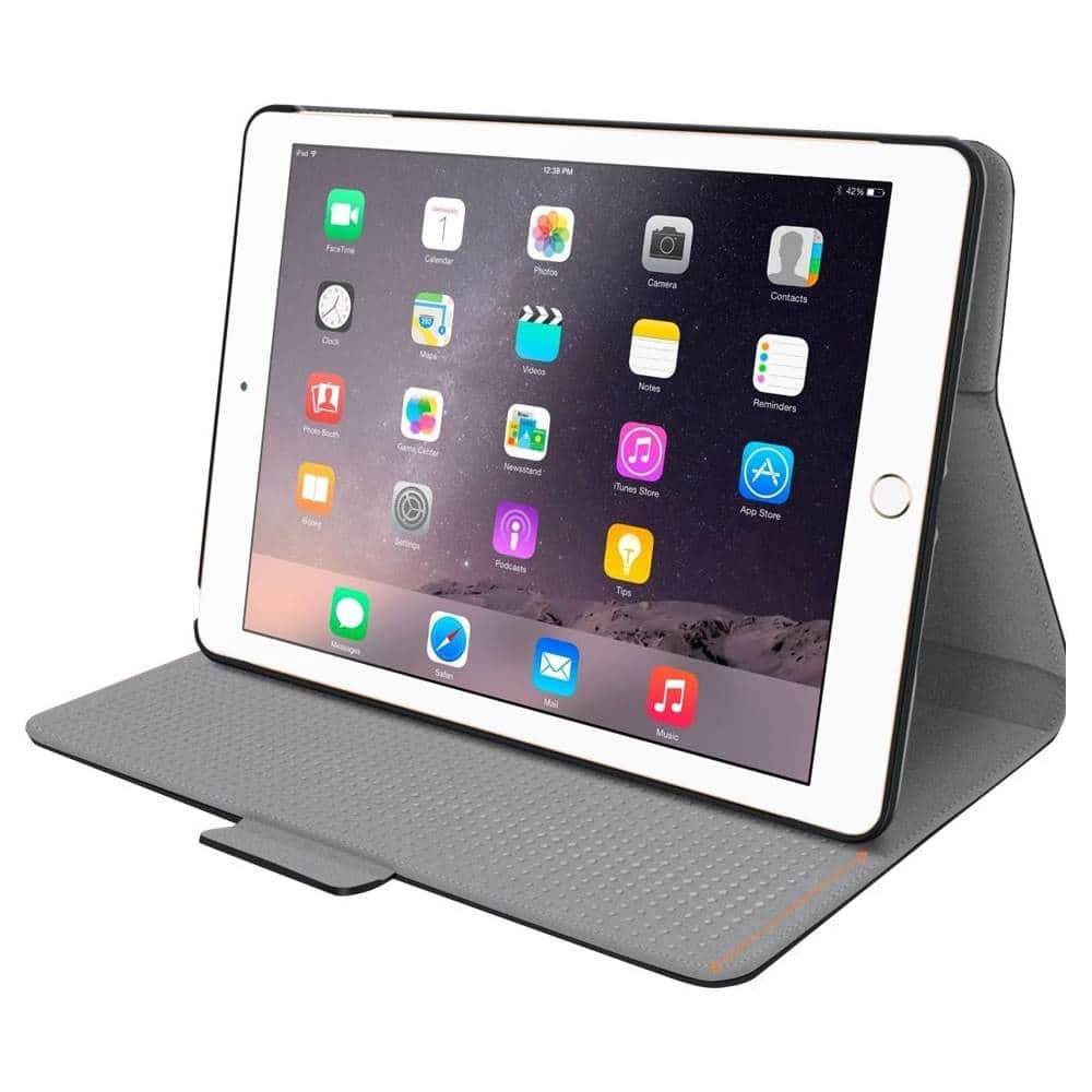 Front. RooCase - Orb Folio Protective Case for Apple® iPad® Air 2 - Black canvas.