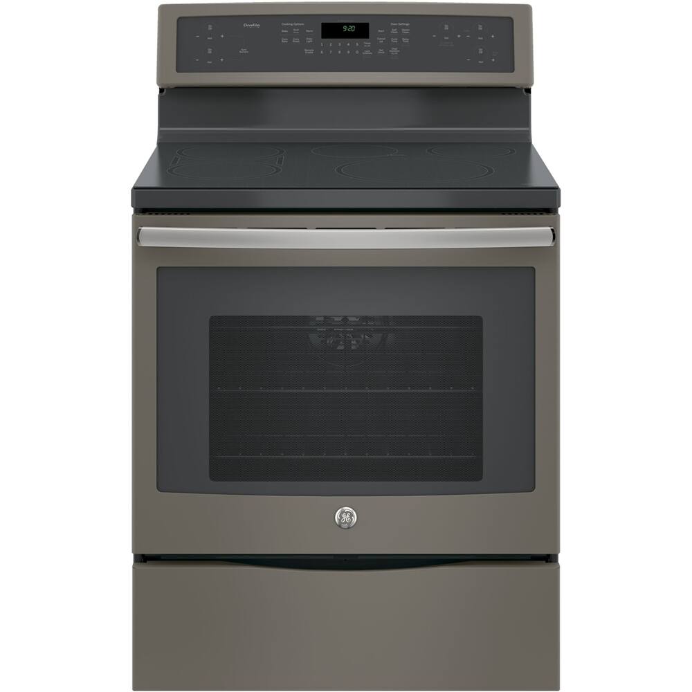 GE - 5.3 Cu. Ft. Freestanding Electric Induction Convection Range - Slate - Larger Front