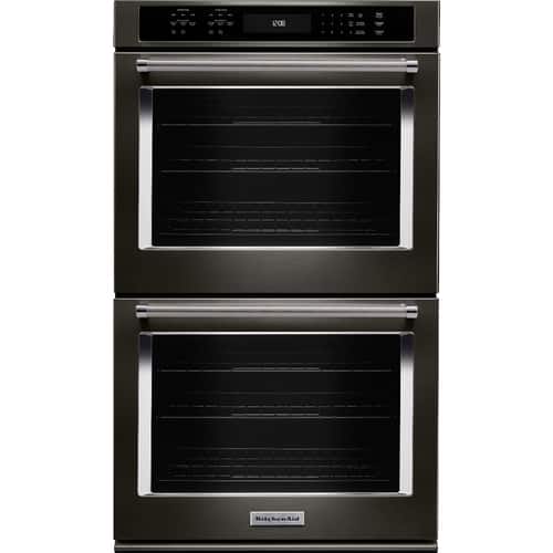 KitchenAid - 27" Built-In Double Electric Convection Wall Oven - Black stainless - Angle