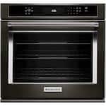 KitchenAid - 27" Built-In Single Electric Convection Wall Oven - Black stainless steel - Front_Standard