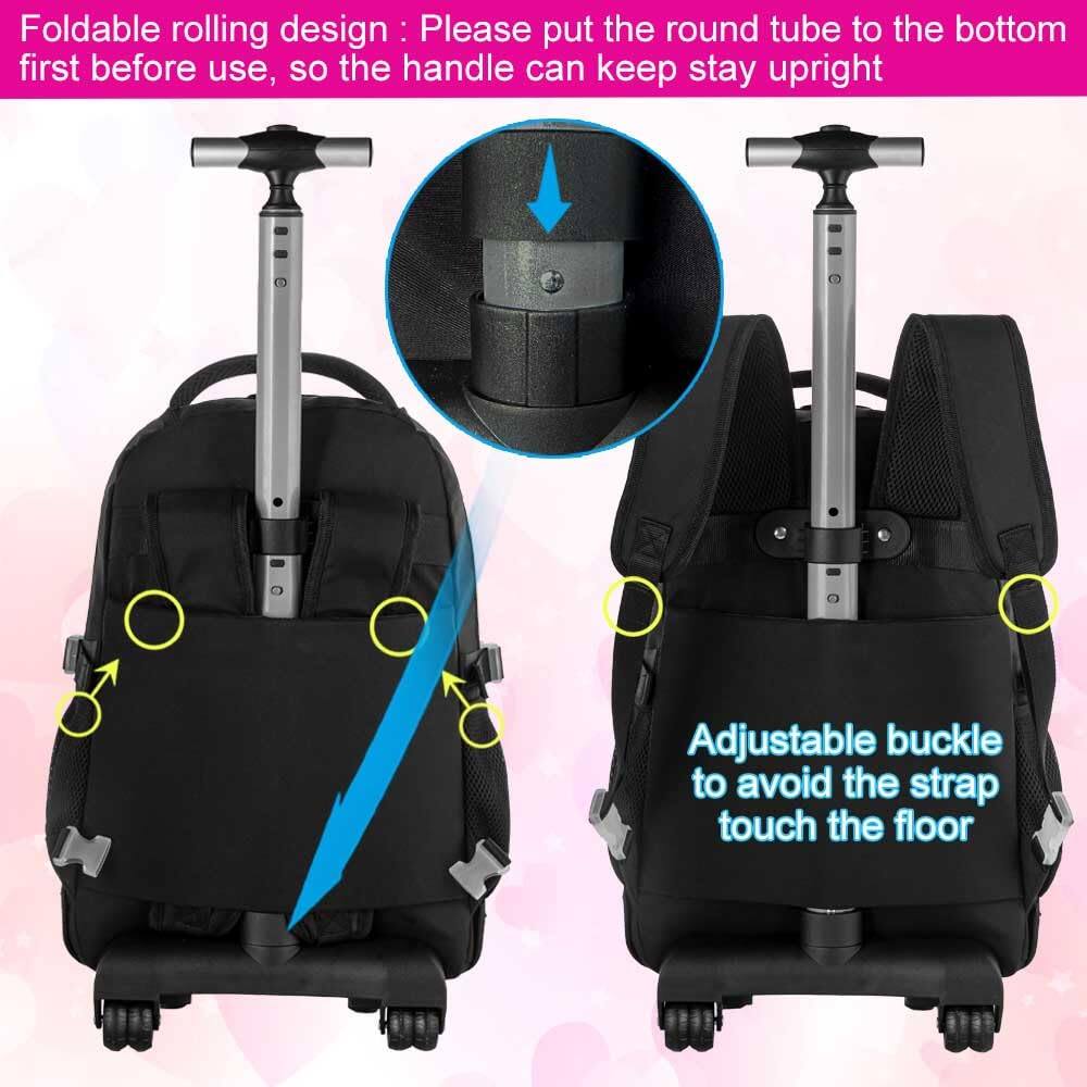 Back. Live At Space - Rolling Backpack For Women  21 Inch Roller Wheels School Bookbag Wheeled Suitcase Backpacks With Lunch Bag Teen - Black - Red.