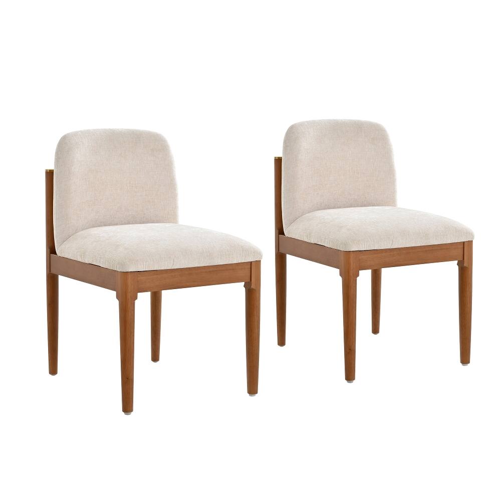 Back. Loheer - Loheer Modern Dining Chairs Set of 2 Walnut Solid Wood Legs Woven Rope Backrest Kitchen Chairs Beige Upholstered - Walnut.