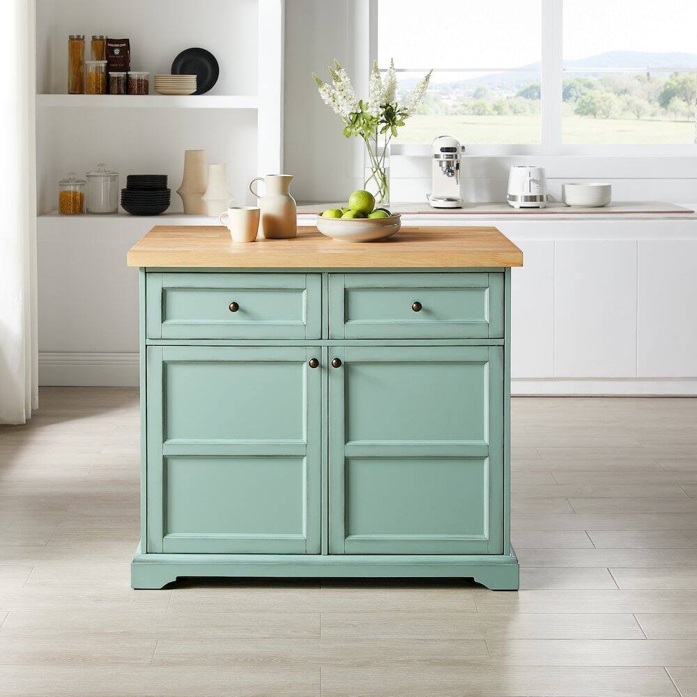 Alt View 7. Crosley Furniture - Holbrook Kitchen Island - Distressed Seafoam Blue.