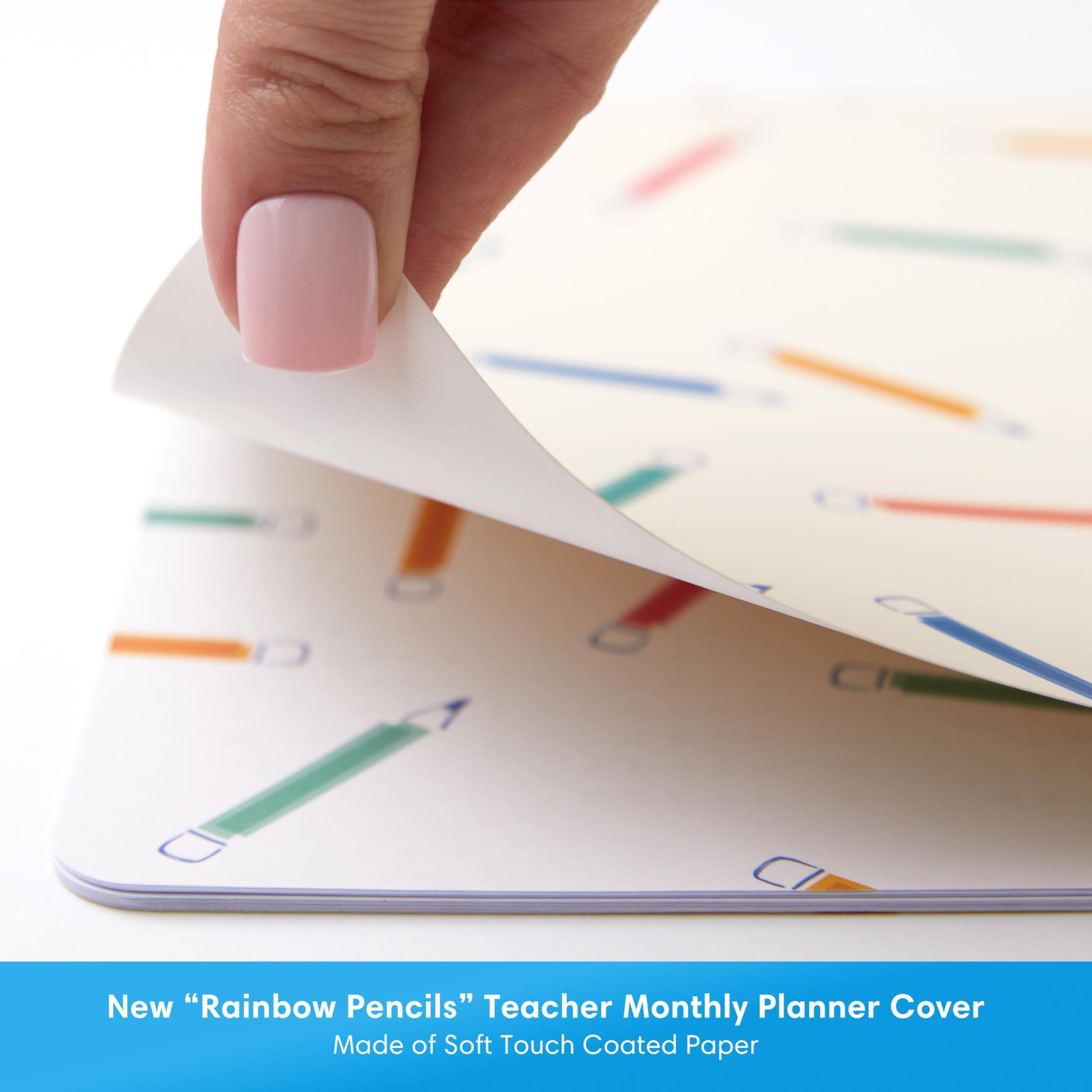 New "Rainbow Pencils" Teacher Monthly Planner Cover Made of Soft Touch Coated Paper