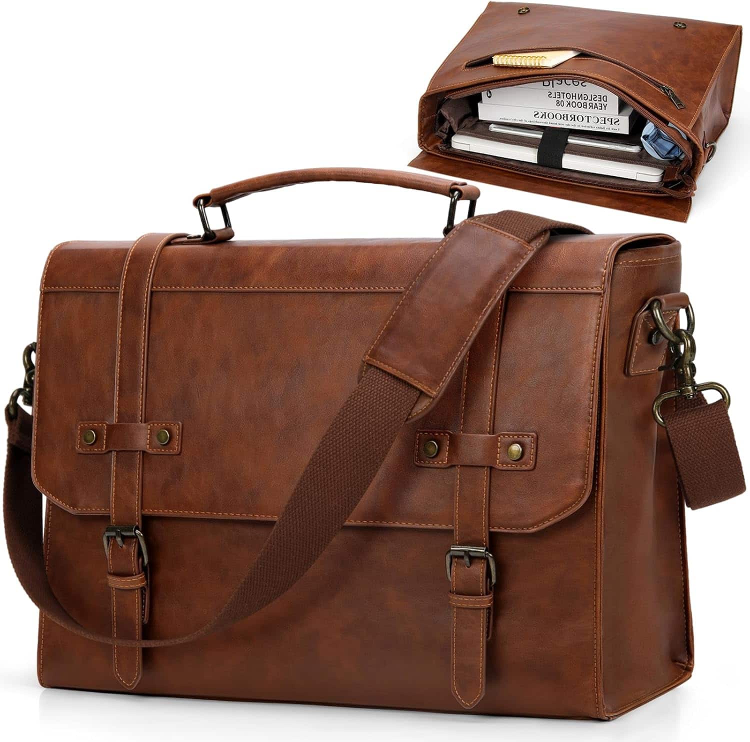 Vulpecula Spade - Waterproof Vintage Leather Laptop Briefcase Large Laptop Bag Satchel Bag Computer Shoulder Bag - Brown