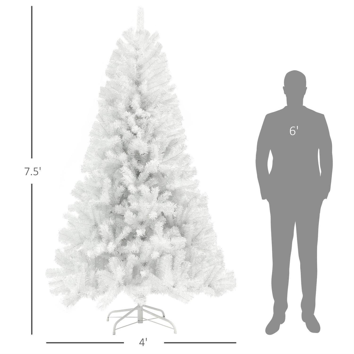 Back. Pefilos - 7.5ft Tall Unlit Artificial Christmas Tree with Auto Open and 1346 Branch Tips, Steel Base - White.